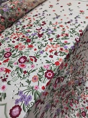 Fabric By The Yard Lace Embroidery Multicolor Pink Floral On Nude Mesh Lace