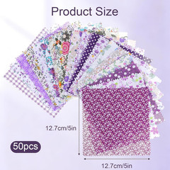 50 Pcs Purple Charm Pack Fabric, 5 Inch Pre Cut Cotton Floral Fabric Squares for