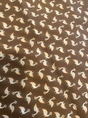 Cotton/Cotton Blend J Manes Heavy Fabric Brown w/Birds MCM Feathers 30” x 68”