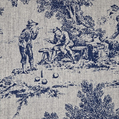 VTG 1986 Blue Grey Toile Drapery Fabric House Party House N Home Remnant 16Lx43W