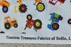 By 1/2 Yd, Colorful Tractors on White Cotton, Timeless Treasures of SoHo, P7228