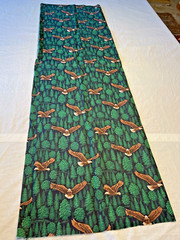 54.5″Lx34″W eagles flying over green forest cotton (or cotton blend), dramatic