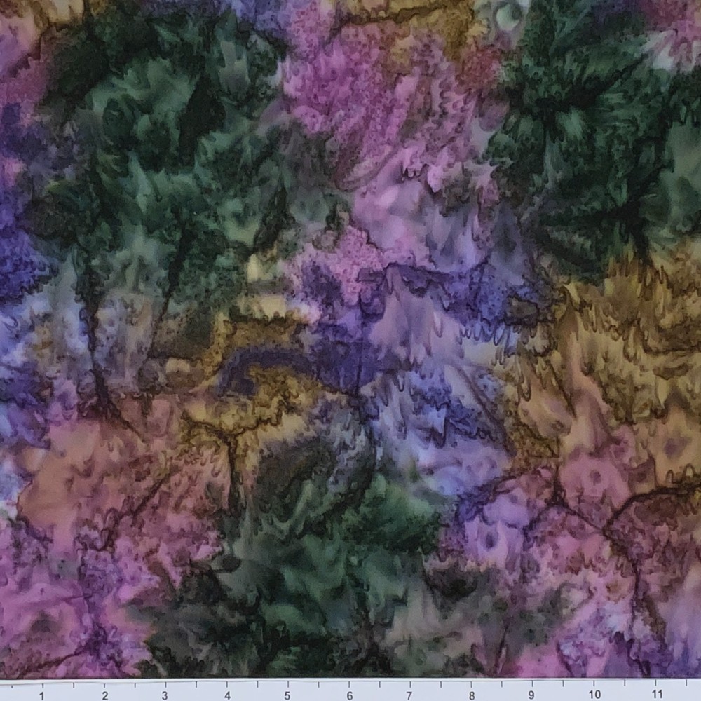 1 Yard Cut of Lunn Fabric Handpaint 100% Cotton 1346 Fig Green Purple Blue Gold