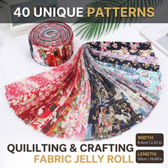 40 Pcs Japanese Style Fabric Jelly Roll,Cotton Quilting Fabric Strips,2.5″ Wide