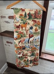 Equestrian Fabric Panel Scrap 80L X 45W Country Meadow River Wild Horses & Foal