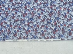 2yds Cranston Printworks Blue White Leaves Tiny Red Flowers Cotton Fabric 44/45″