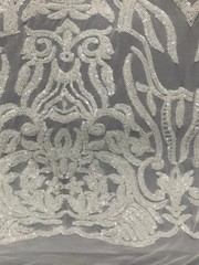 Phoebe WHITE Sequins on Mesh Lace Fabric by the Yard – 10062