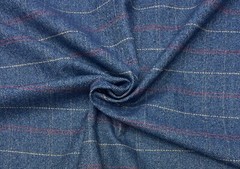 BALLARD DESIGN DUTTON PLAID NAVY HERRINGBONE WOOL WOVEN FABRIC 1.7 YARDS 55″W