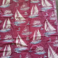 Vtg 40s 50s NAUTICAL Coastal Life Novelty Saiboat Lighthouse Fabric 37W x 3 1/3