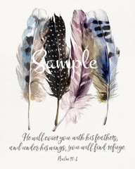 Bible Verse – Fabric Art Quilt Block – Feathers- 100% Cotton 0490