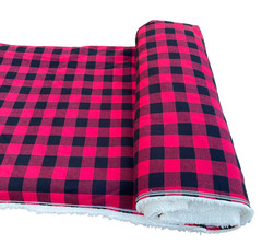 Buffalo Plaid Sherpa Fabric – 60” Wide Red Black Check Flannel Top & Soft Sherpa