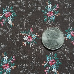 1 YD Unbranded Vintage Cotton Fabric Floral Bouquet Print Brown 44″ W