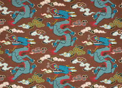 SCHUMACHER CURTAIN FABRIC DESIGN Magical Ming Dragon 1.6 METRE BROWN LINEN BLEND