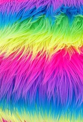 NEON RAINBOW STRIPE SHAGGY FAUX FUR 60″ LONG PILE RAVE VIBRANT STRIPES PURPLE