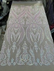 Pink White Nude Iridescent 4way Stretch Sequins Fabric 50” Width 1 Yard