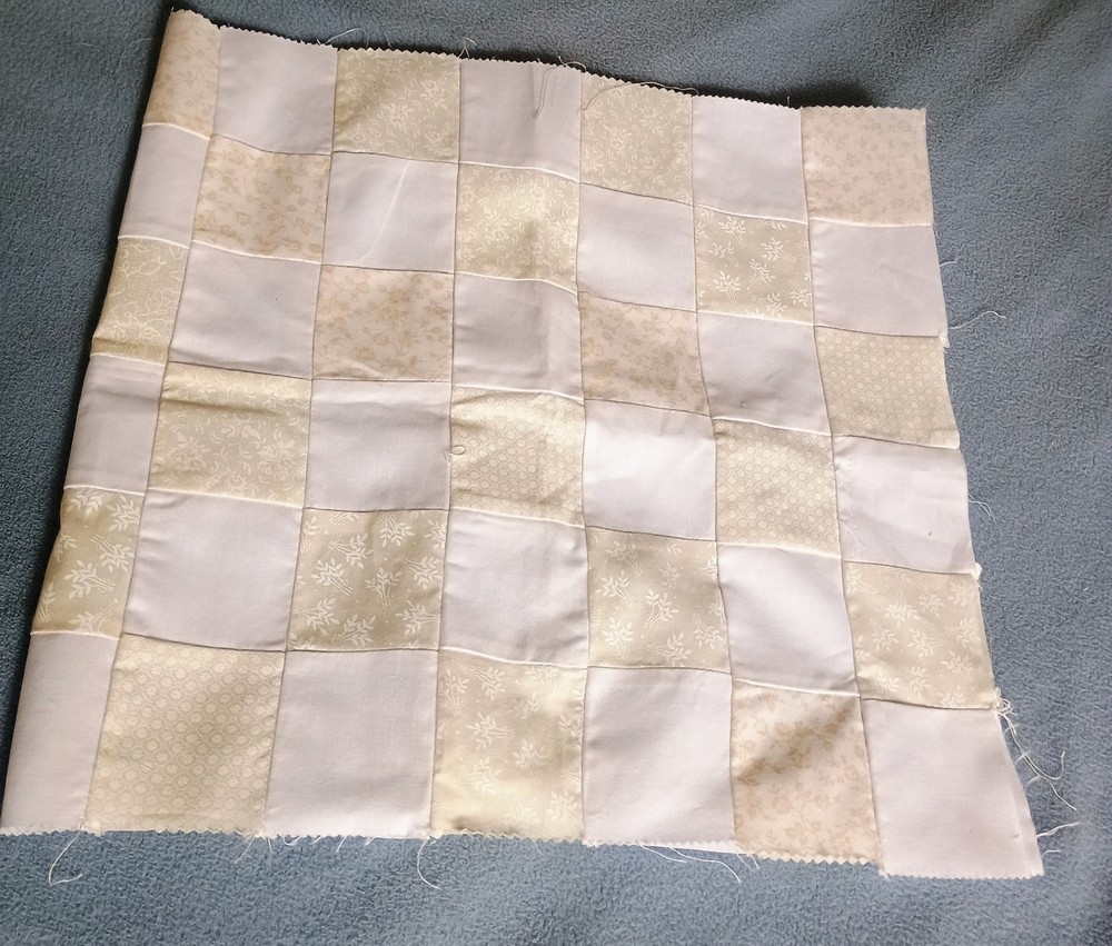 Quilted Cotton Fabric For Sewing: 13″ x 27″, White Mixed with Beige 2″ Squares