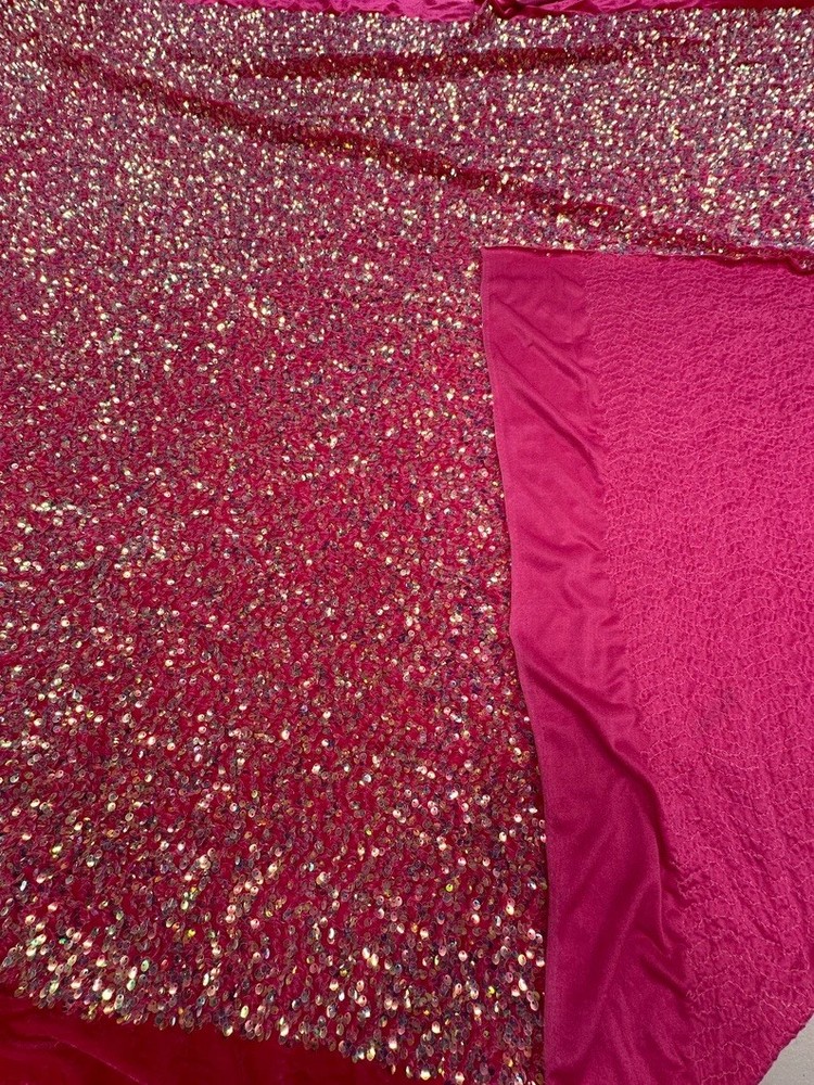 Fuchsia Sequin Stretch Velvet Fabric Sparkly Spandex Costumes Dancewear
