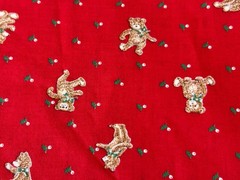 1 yd Cranston Red Fabric Christmas All Over Tumbling Playful Teddy Bears Holly