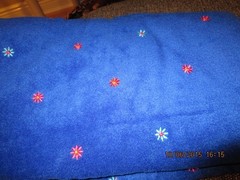 BLUE FABRIC WITH EMBROIDERED FLOWERS–1 3/4 YARDS—#T 7A-9