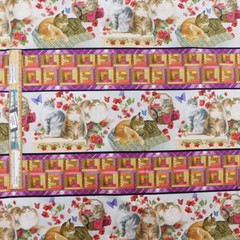Patchwork Quilting Fabric Cats and Quilts Border Half Meter Cut 50x110cm