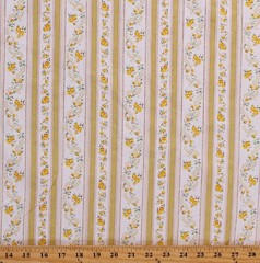 Featherproof Ticking Yellow Floral Stripe Cotton Fabric Print by Yard D263.23