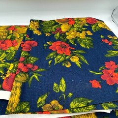 1+ Yard Vintage House N Home Fabrics Fruit Baskets Blue Red Bark Cloth Cotton