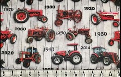 Cotton Farmall History Whitewash Tractors Decades Fabric Print by Yard D368.79