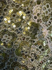 Gold Green Metallic Sequins Lace Fabric Geometri Guipure 56” W X 87” L