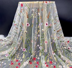 Lace Fabric 2 Yards Beautiful Seaweed Floral Embroidery Lace Tulle White Mesh F