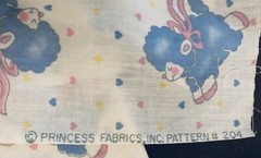 VTG Nursery Print Baby Lambs Blue & Yellow Hearts Princess House #204 BTFQ
