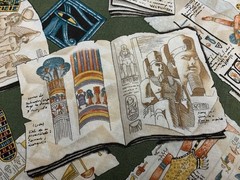 Vtg 1999 Alexander Henry Egyptian Fabric Documents History Scroll Pyramid 1 Yard