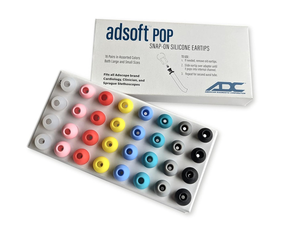 Adsoft POP Snap-On Silicone Eartips for Adscope Stethoscopes, 16 Pairs, Large a