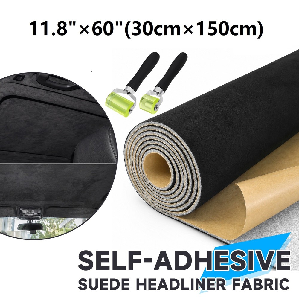 Multiple Size Black Suede Headliner Fabric with Adhesive Based & Roller Replace