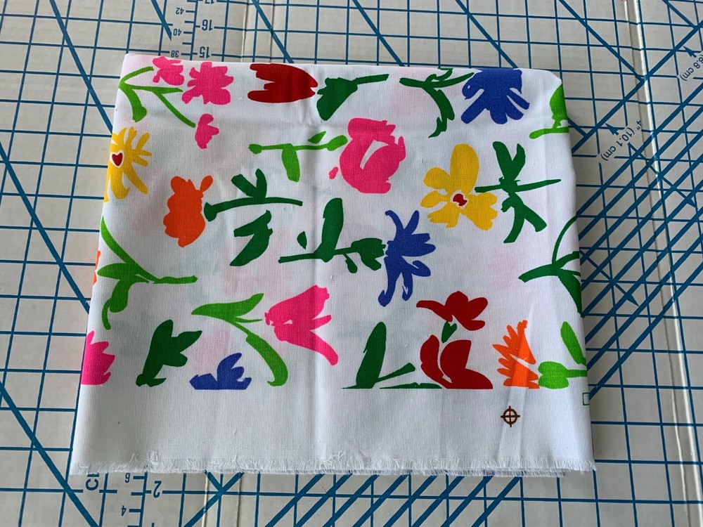 NEW: 1-1/2 yards x 18″ wide (less cut-outs) of a “BRIGHT FLORAL” heavy cotton