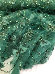 Emerald Green Lace 3d Butterflies on Mesh Prom Fabric Sold by the Yard Gown Quin