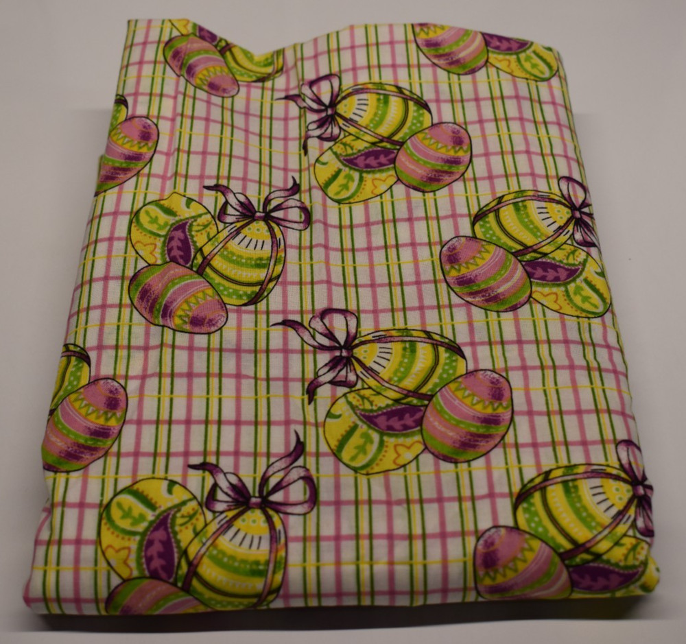 2 yards SPRINGS LIVING EASTER cotton fabric PLAID EGGS pink purple green yellow