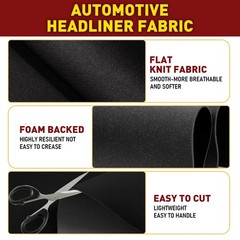 Black Flat Knit Headliner Fabric with Foam Backing Roof Liner Repair Material