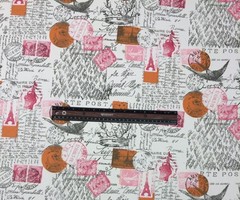 PREMIER PRINTS AMORE SHERBERT TWILL FRENCH SCRIPT POSTAGE FABRIC BY THE YARD