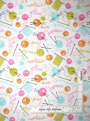 Yarn Knitting Needle Words Toss Cotton Fabric Timeless Treasures C7862 By Yard