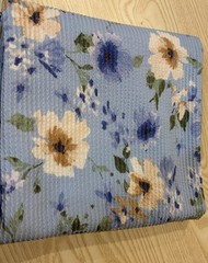 Blue Floral Double Knit Fabric | Polyester Rayon Spandex Blend | 60” Wide