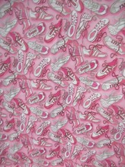 Robert Kaufman “Cute to Boo” Cotton Fabric Shoe Print on Pink Multi SBTY X43″w