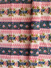 Blue Pink Floral Hand Block Print Cotton Fabric Indian Sewing Fabric by Yard