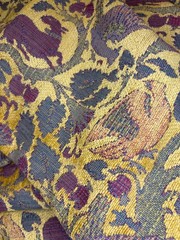Vtg Chenille Upholstery Fabric Renaissance Medieval Style Animals/Bird-2 3/8×48”