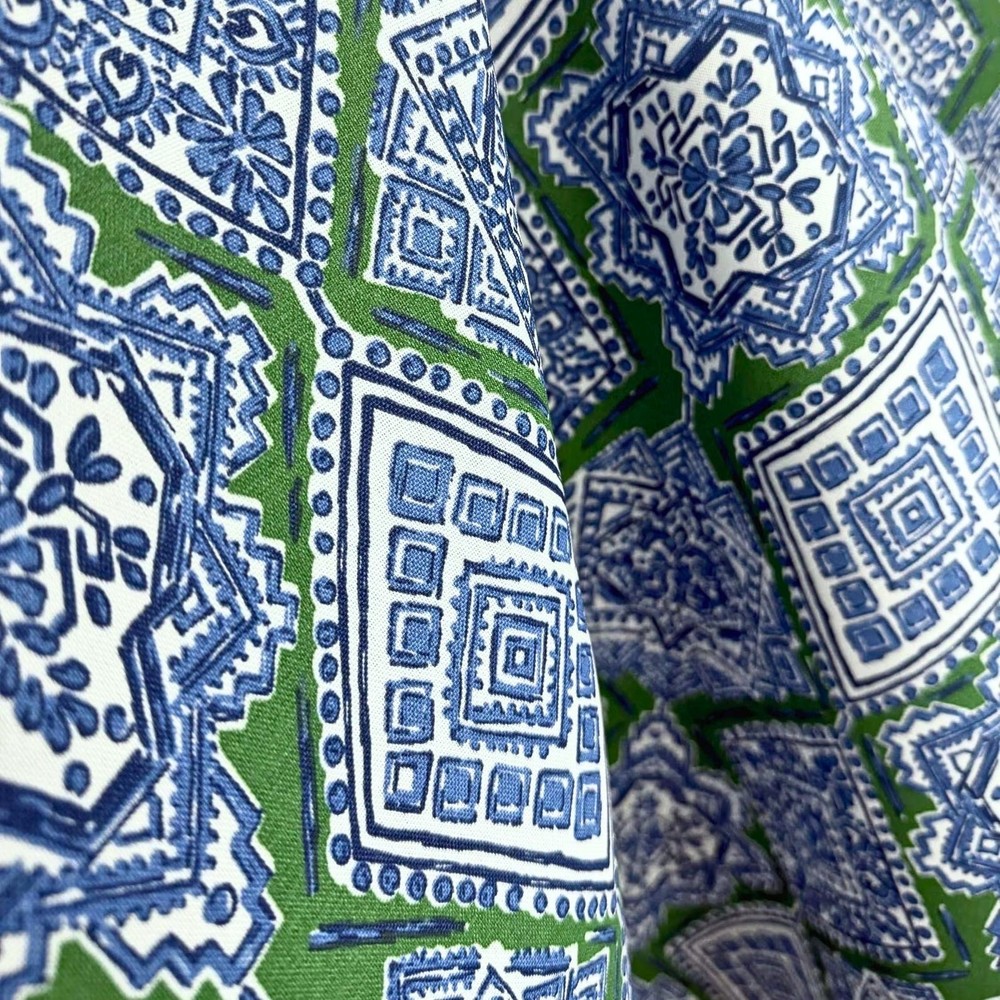 Sample Blue Green Outdoor Upholstery Fabric Moroccan Tile Medallion Patio