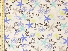 Seashells Starfish Cotton Fabric Cream Aqua Periwinkle 100% 52″W Yard-CTPR17