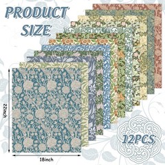 12Pcs Retro Floral Cotton Fabric Bundles 18 X 22″ William Morris Fat Quarters