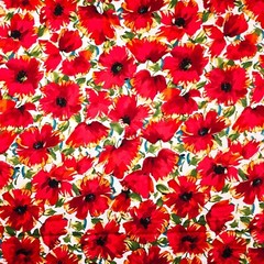 Red Floral Fabric Poppies Flowers Minerva Jardin Remnant Stretch Cotton Sateen