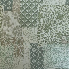 WIDE Green Cream Taupe Floral Cheater Patchwork Faye Burgos 108”x110”