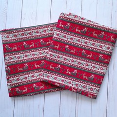 Vintage VIP Cranston Santa Reindeer Sleigh Border Print Stripe Fabric Red 2 yds