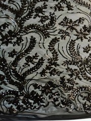 Erin BLACK Flowers and Leaves Sequins on Mesh Lace Fabric by the Yard – 10063